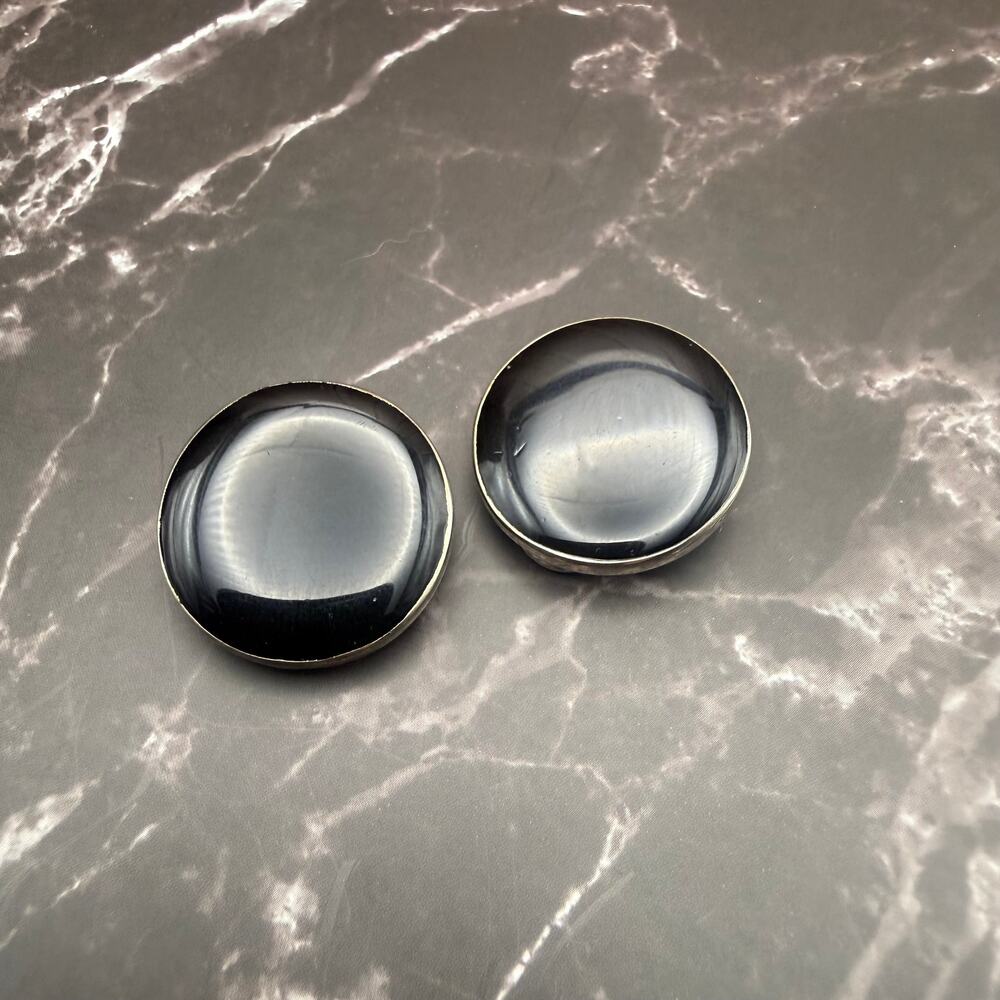 Vintage Liz Claiborne Black Dome Button Clip-On Earrings Signed LC